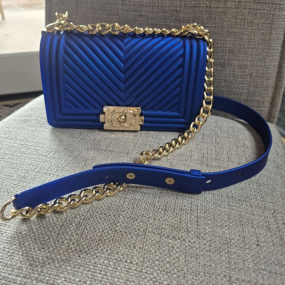 Royal Blue PVC Chevron Handbag NeW